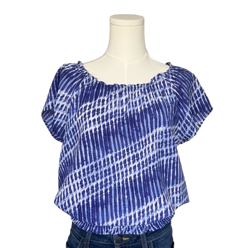 Michael Kors Blue and White Patterned Blouse Size S